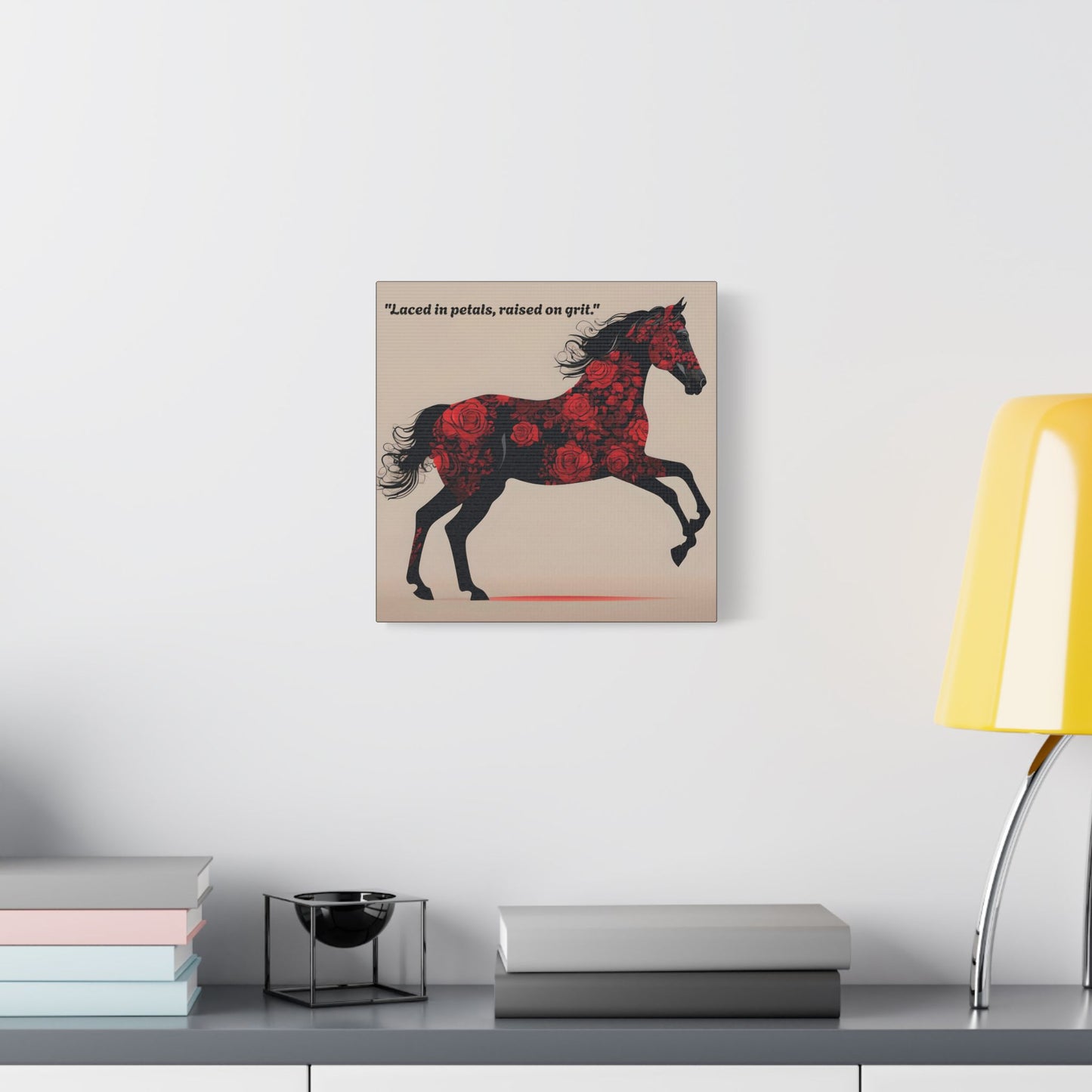 Art Print Canvas, Wall Decor, Satin Stretched Canvas, Equestrian Art, Office Decor, Home Decor - "Laced in petals"
