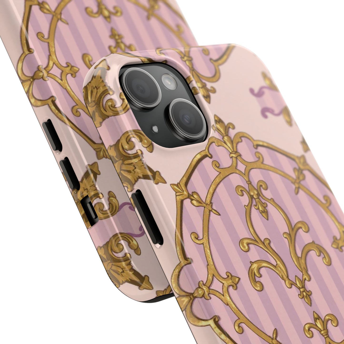 Elegant Vintage Phone Case, Tough Phone Case, Lavender & Alabaster Striped Gold Baroque Phone Cover, Stylish Phone Protector, Gift for Her