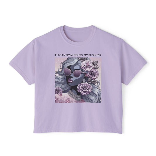 Elegant Women's Boxy Tee - 'Elegantly Minding My Business' Floral Design