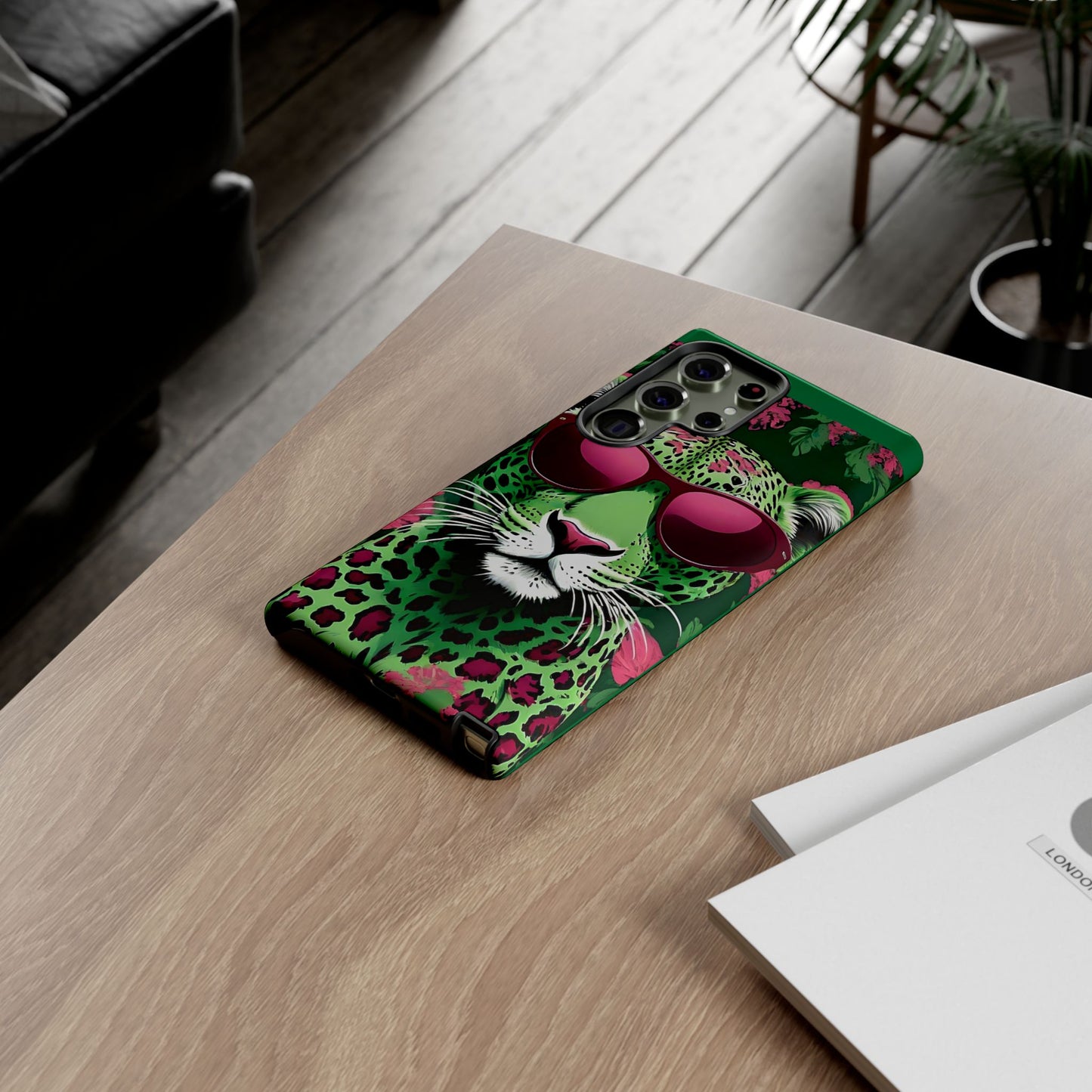 Phone Case - Lime Green & Burgundy Leopard In Sunglasses Design