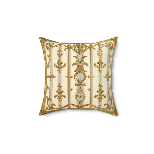 Elegant Gold Pattern Pillow, Luxury Home Decor, Throw Pillow, Couch Cushion, Perfect Gift, Wedding Decor - Matte Gray & Cream Striped Gold Baroque