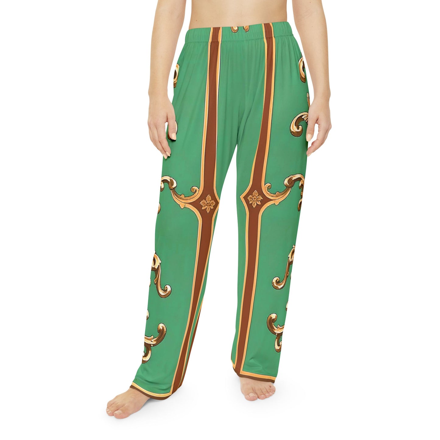 Elegant Green Floral Women's Pajama Pants - Stylish Comfort for Relaxation - Rust & Green Striped Baroque