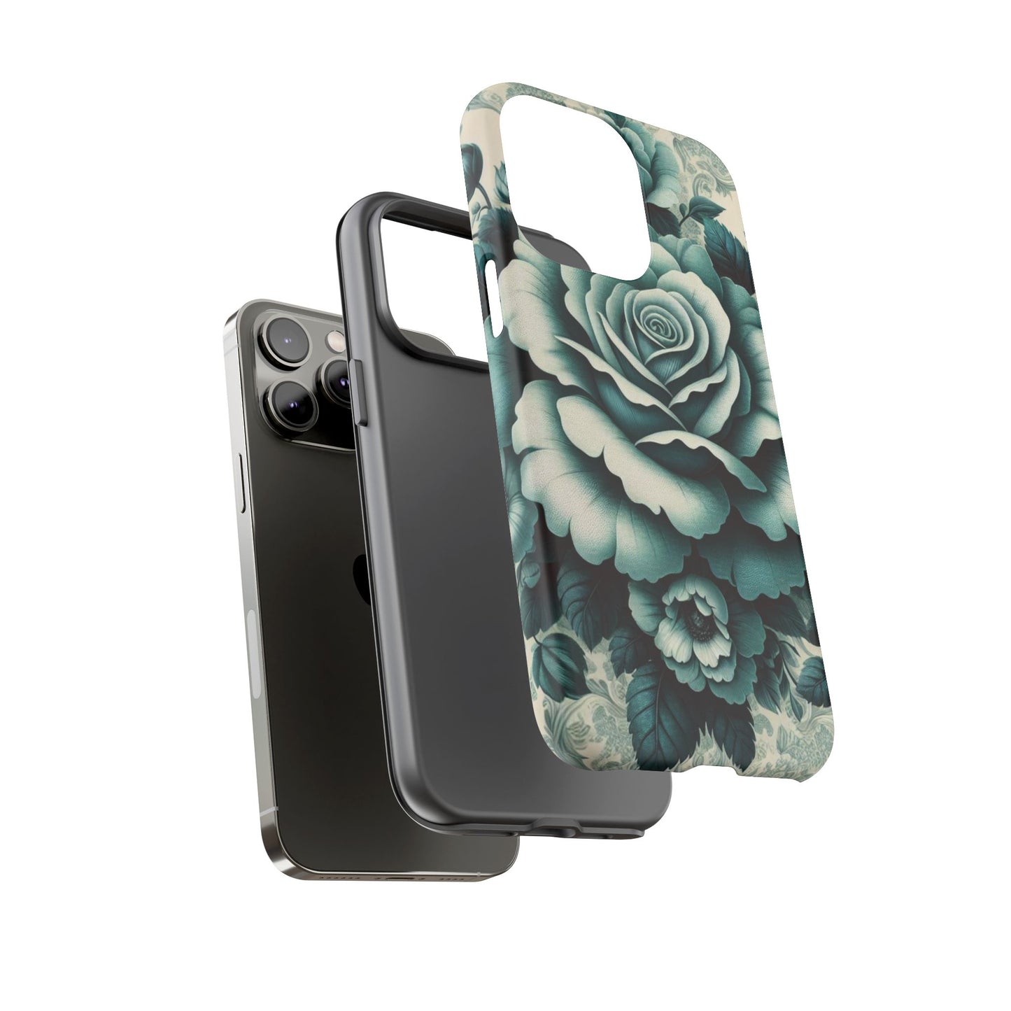 Elegant Floral Motif Phone Case - Tough Cases with Vintage Design - Teal Roses & Damask