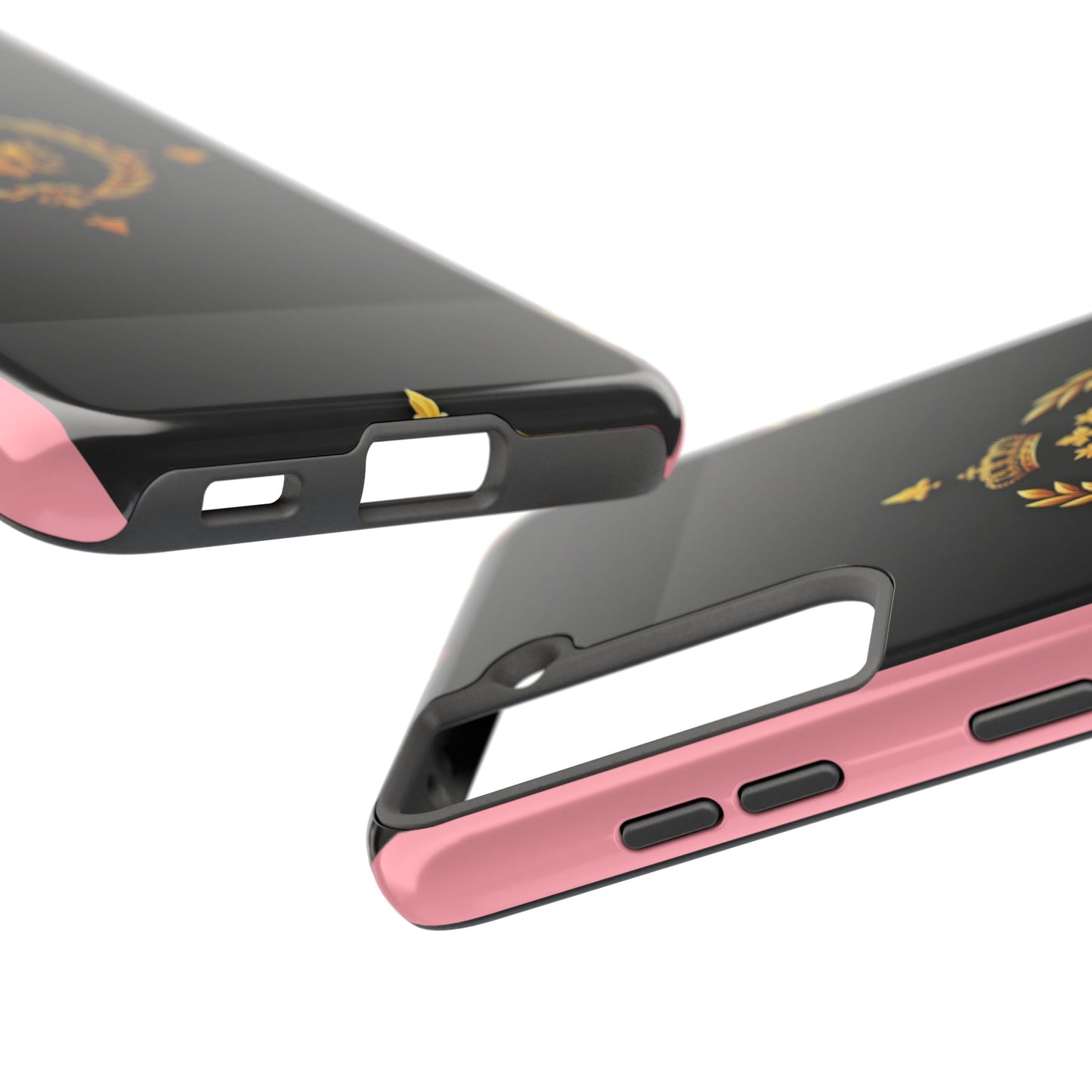 Tough Phone Case with Regal Design - Elegant Phone Protection, Gift for Him/Her, Royalty Inspired - Pink Striped Gold Crest