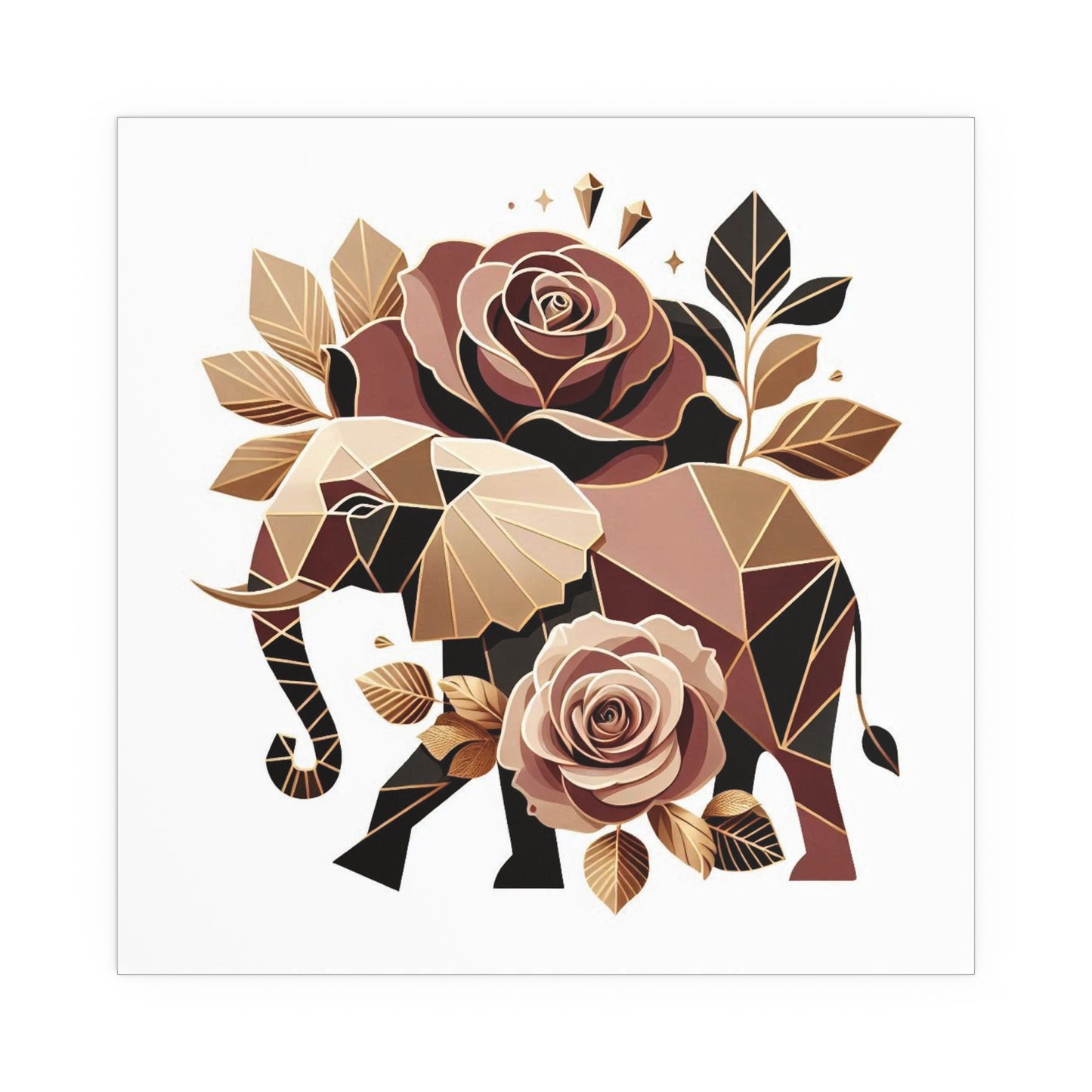 Elegant Floral Silk Poster - Indoor/Outdoor Wall Art for Home Decor - Brown & Gold Elephant & Roses