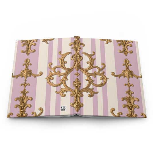 Elegant Gold-Flecked Journal | Luxe Stationery, Gift for Writers, Wedding Planner, Notepad for Home Office - Lilac & Alabaster Striped Gold Baroque