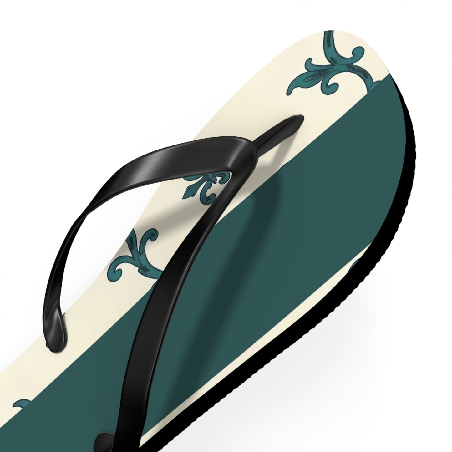 Stylish Summer Flip Flops, Trendy Beach Footwear, Casual Summer Sandals, Vacation Accessories, Eco-Friendly Summer Shoes - Teal Striped Rococo