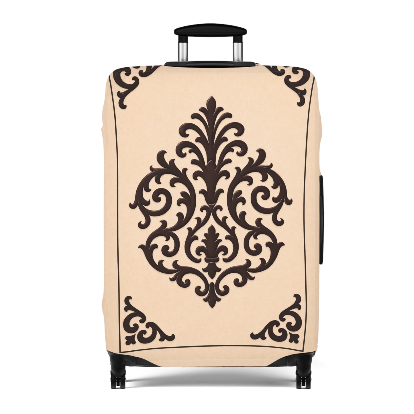 Almond-Beige & Brown Baroque Luggage Cover — Beige Vintage Travel Protector