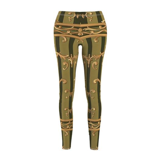 Chic Bohemian Leggings - Stylish Activewear for Women, Trendy Yoga Pants, Casual Leggings - Olive Green Striped Rococo