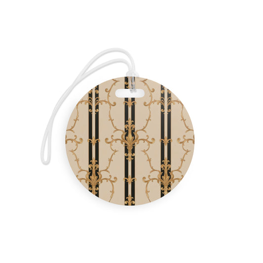 Elegant Travel Luggage Tags | Stylish Bag ID | Travel Accessories for Women | Personalized Tags | Black & Beige Striped Damask
