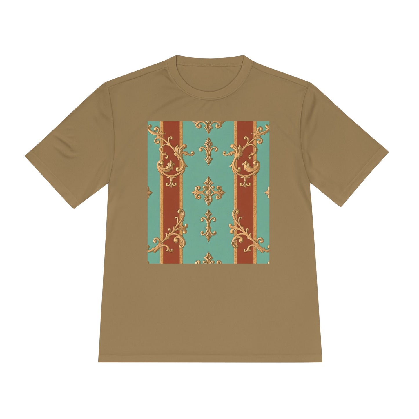 Elegant Patterned Unisex Moisture Wicking Tee - Stylish Activewear for All Occasions - Rust & Mint Aqua Striped Baroque