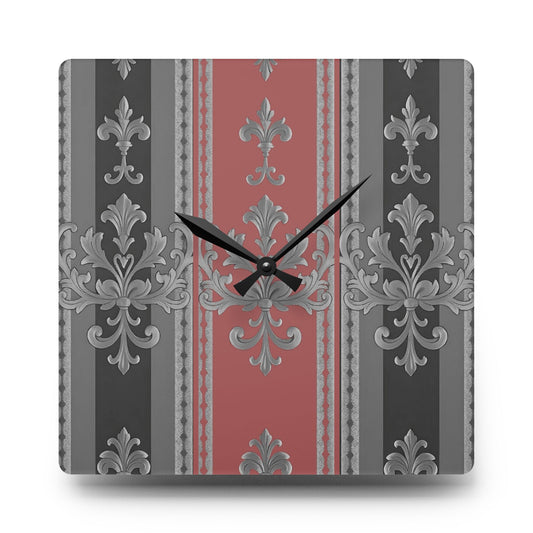 Elegant Vintage Acrylic Wall Clock - Stylish Home Decor for Timeless Charm - Gray & Mauve Striped Baroque