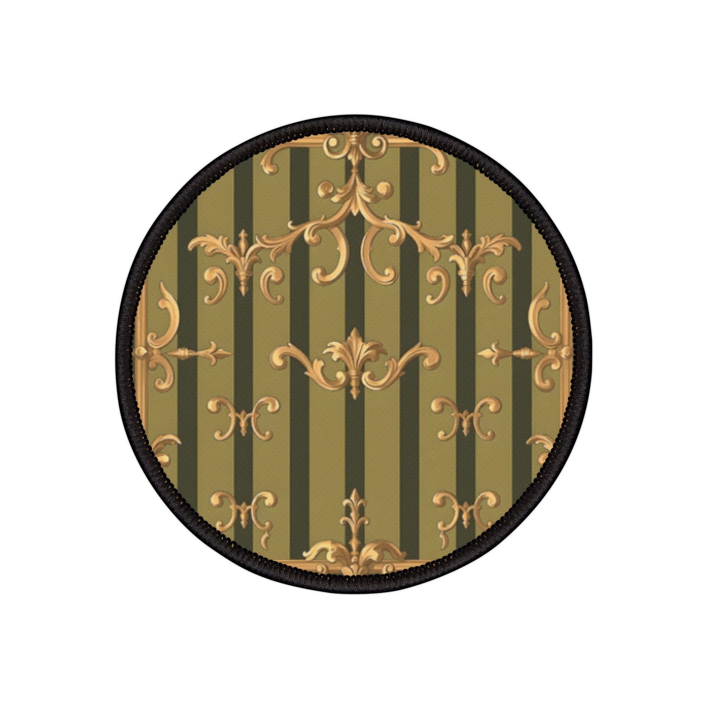 Vintage-Inspired Iron-On Patch for Jackets, Bags, and Crafts | Stylish Embellishments for DIY Projects - Olive Green Striped Rococo
