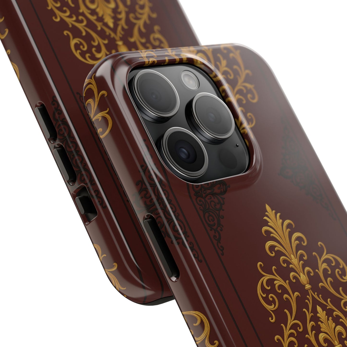 Dusk Burgundy-Black & Gold Baroque Tough Phone Case — Ornate Gold Baroque on Burgundy