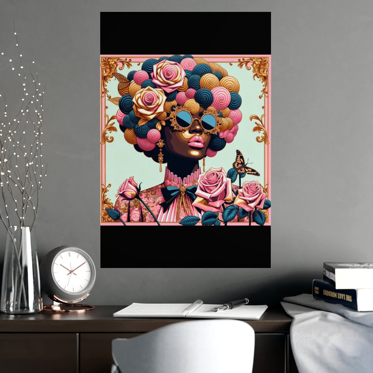 Vibrant Matte Art Posters, Wall Decor for Home, Boho Wall Art, Afrocentric Decor, Unique Gifts for Her - Lady In Pink Baroque