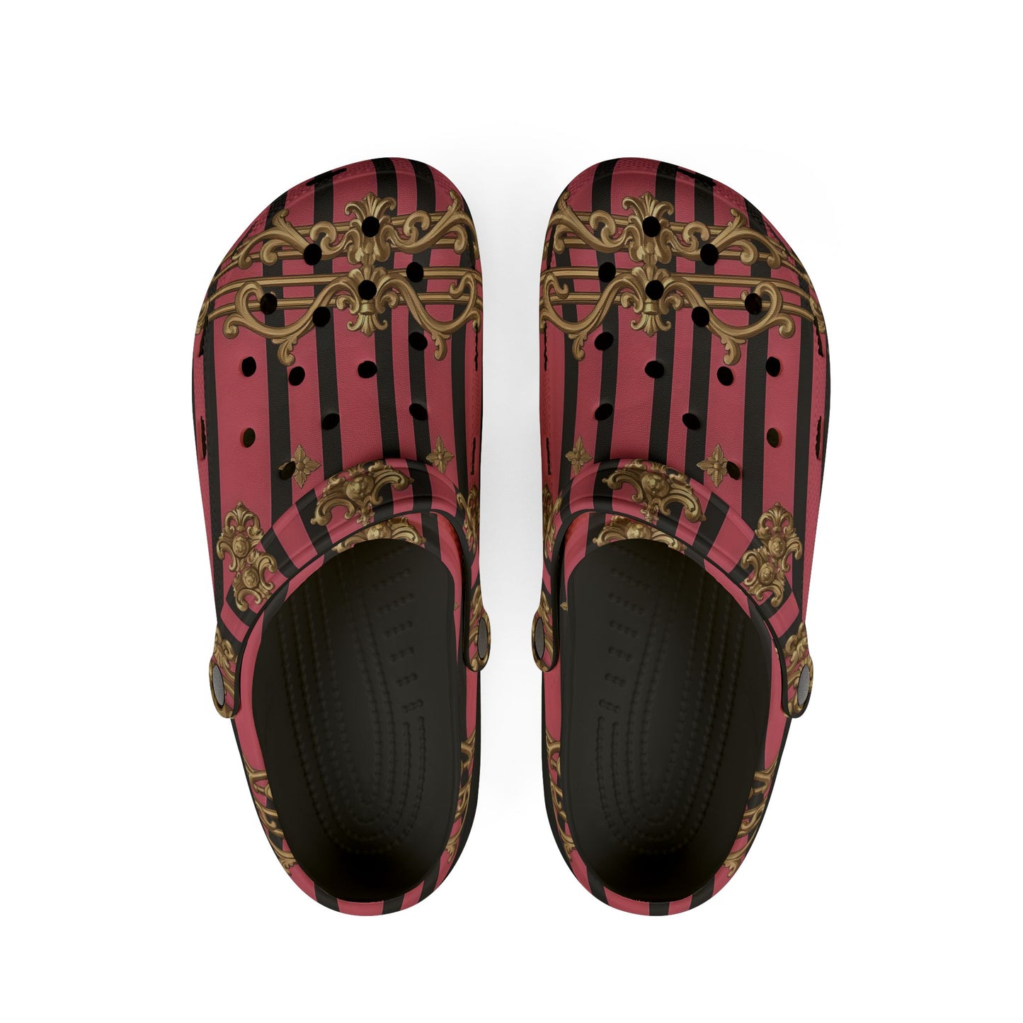 Chic Comfort EVA Foam Clogs, Stylish Slip-On Shoes for Home, Garden, and Casual Outings, Fashionable Footwear - Pink Striped Gold Rococo