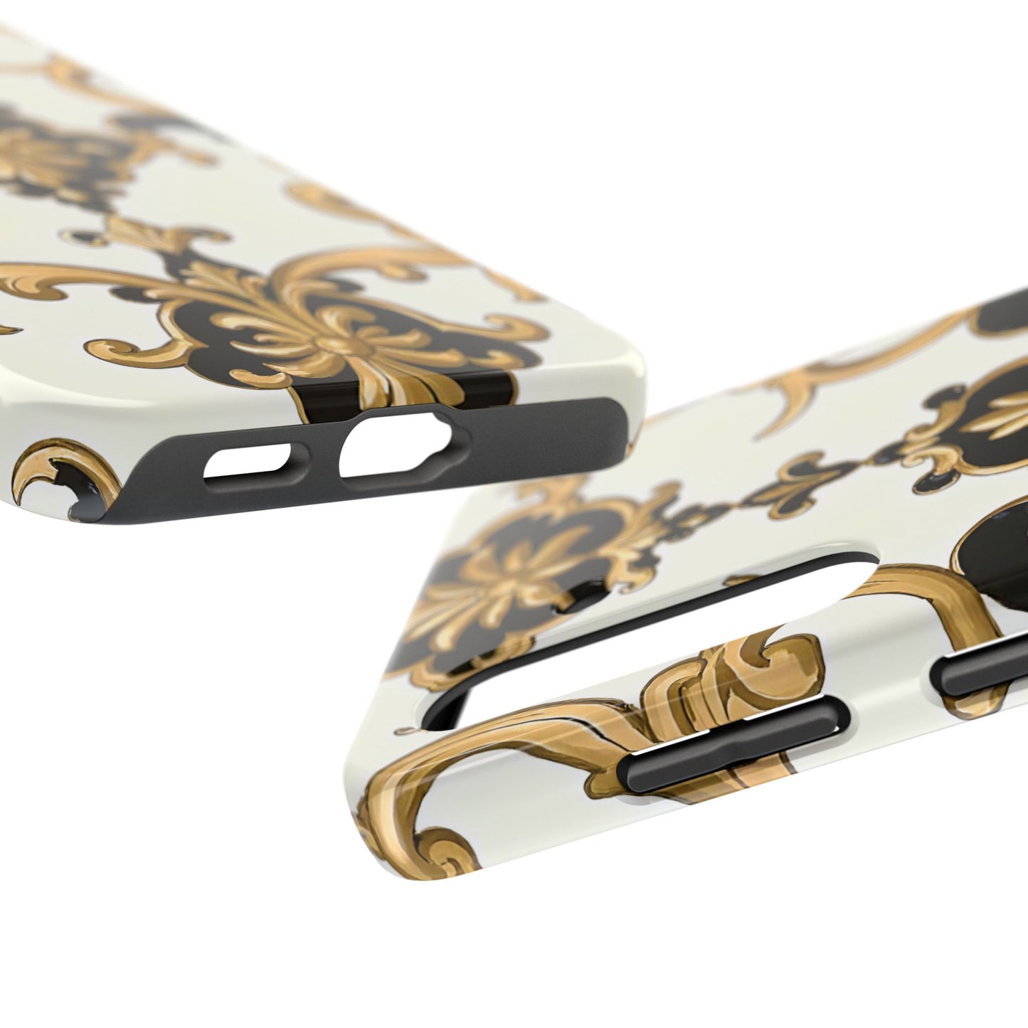 Elegant Floral Tough Phone Cases, Durable Phone Cover, Stylish Phone Accessories, Gift for Her, Chic Phone Cases - Black & Gold Rococo