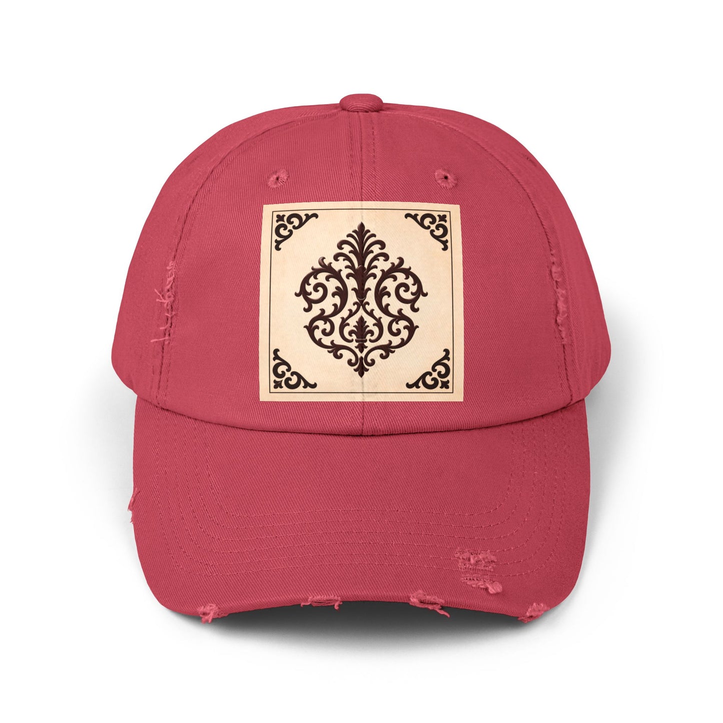 Almond-Beige & Brown Baroque Distressed Cap with Vintage Baroque Patch