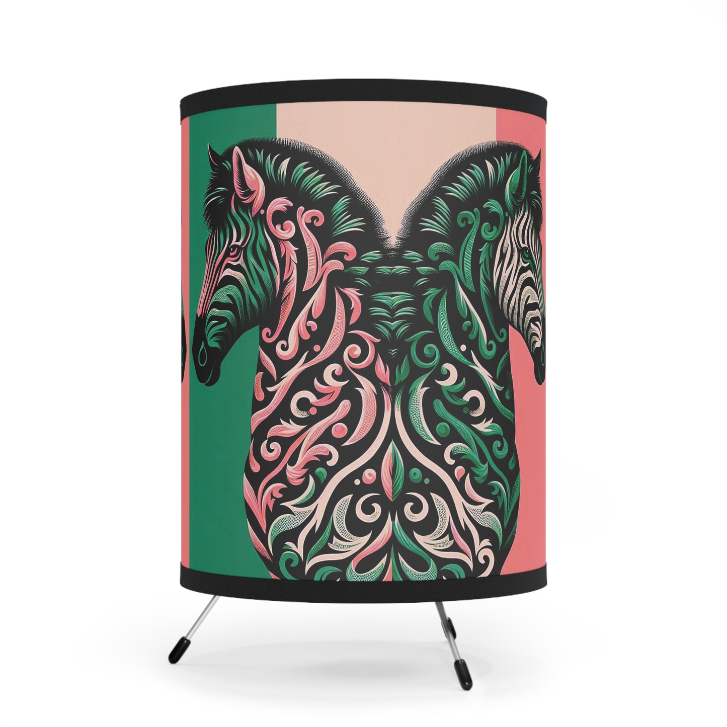 Tripod Lamp - Elegant Vintage Floral Print Home Accent - Elegant Pink & Green Zebra Damask Design