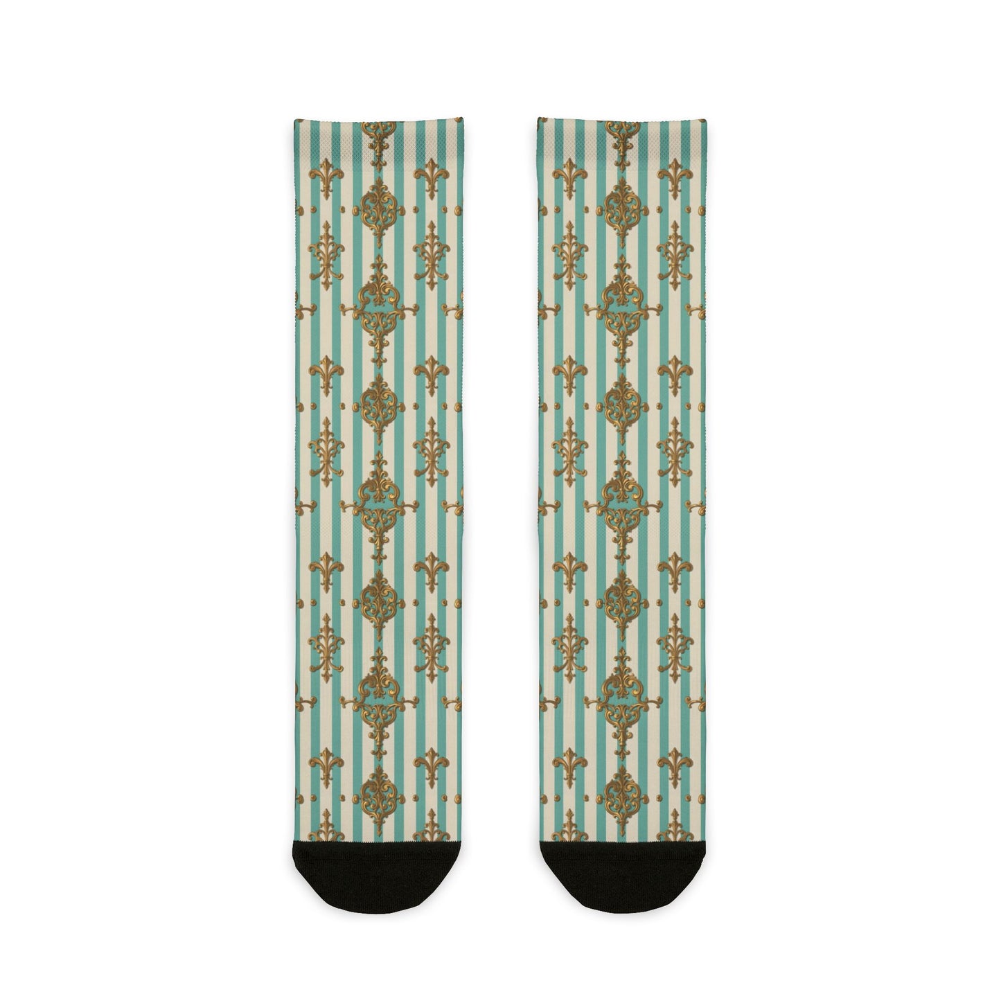 Chic Patterned Crew Socks for Trendy Fashion Lovers, Fun Gift for Birthdays, Stylish Accessory - Matte Green Striped Rococo