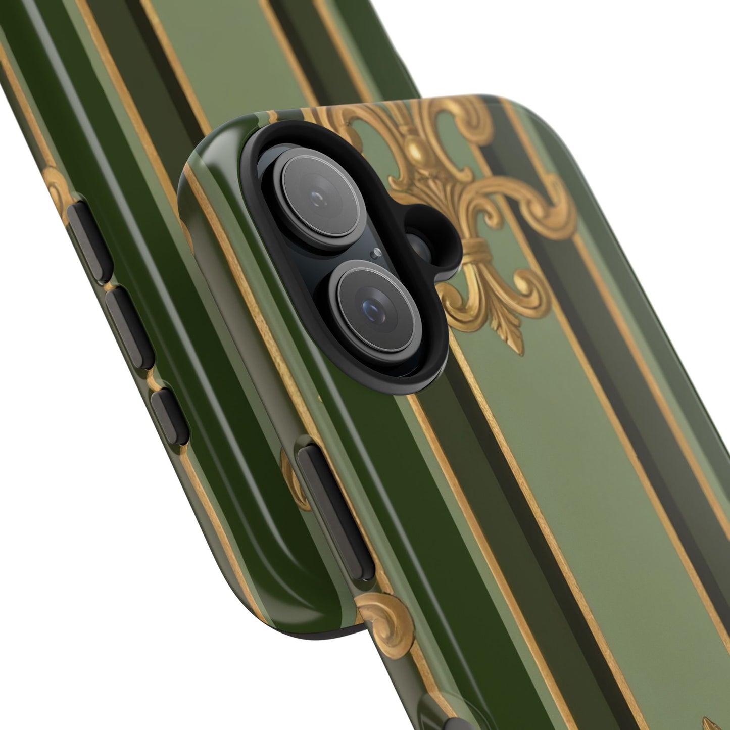 Elegant Tough Phone Cases - Baroque Design, Durable Cell Phone Covers, Unique Gifts for Her, Holiday Gifts - Green Striped Gold Baroque