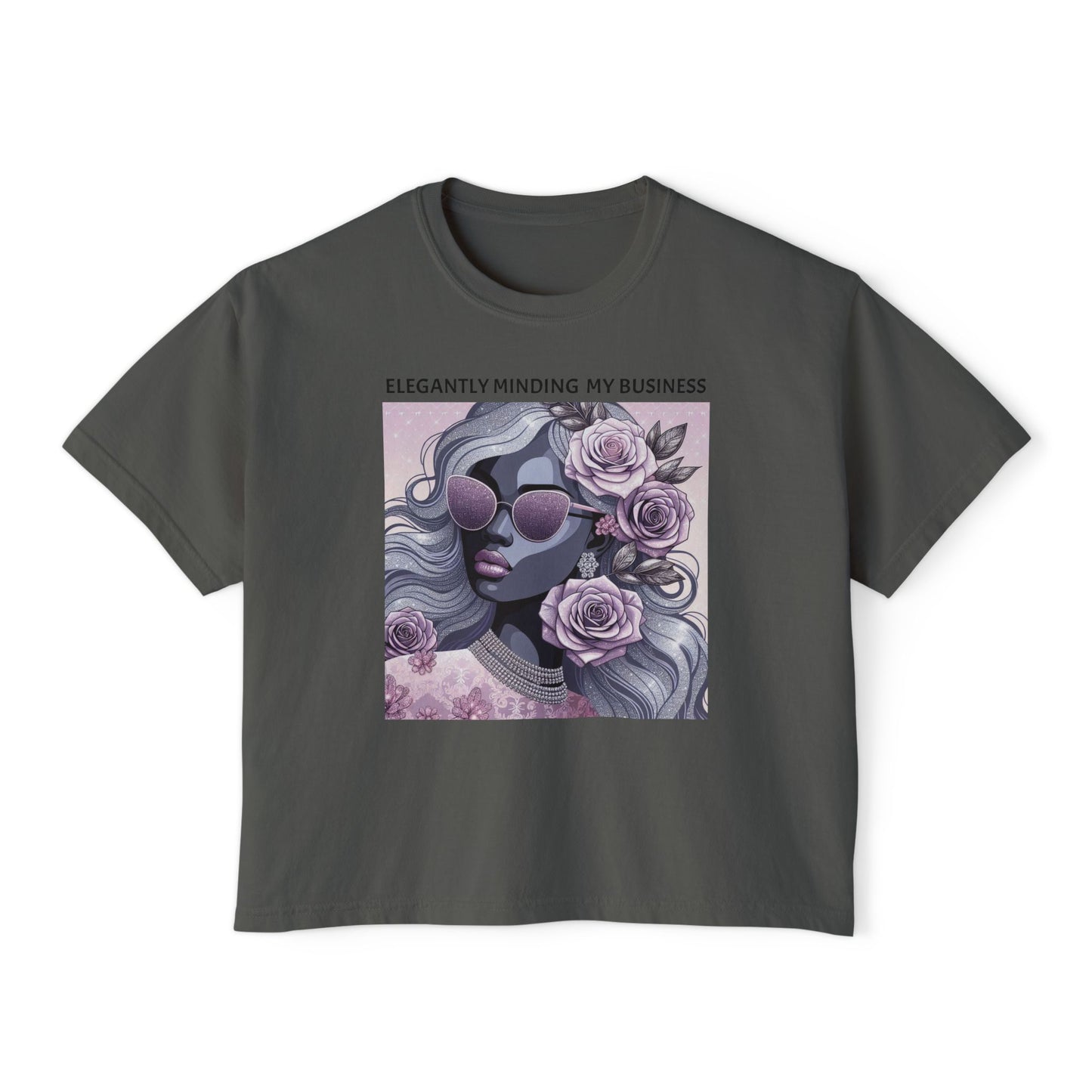 Elegant Women's Boxy Tee - 'Elegantly Minding My Business' Floral Design