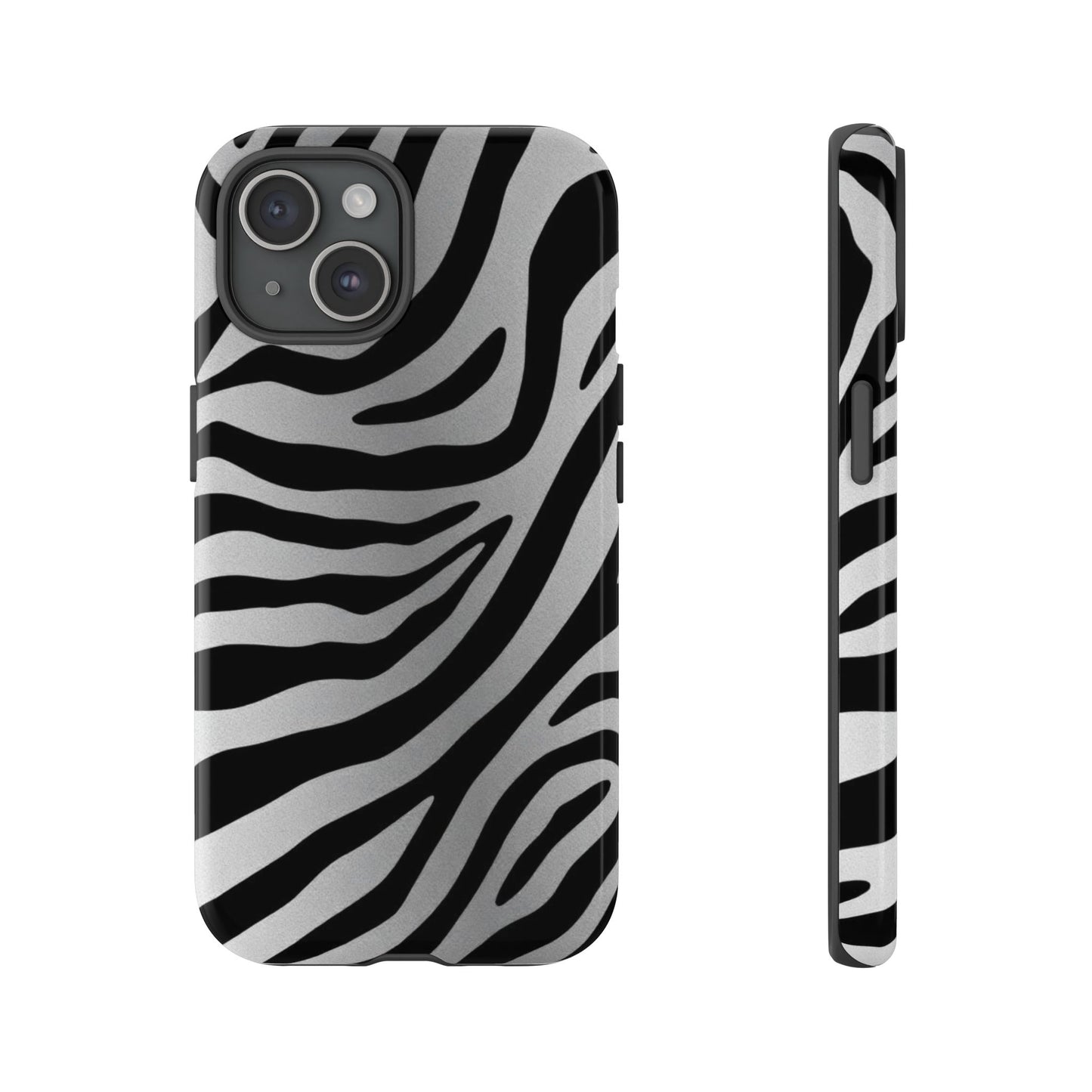 Zebra Print Tough Phone Case - Silver