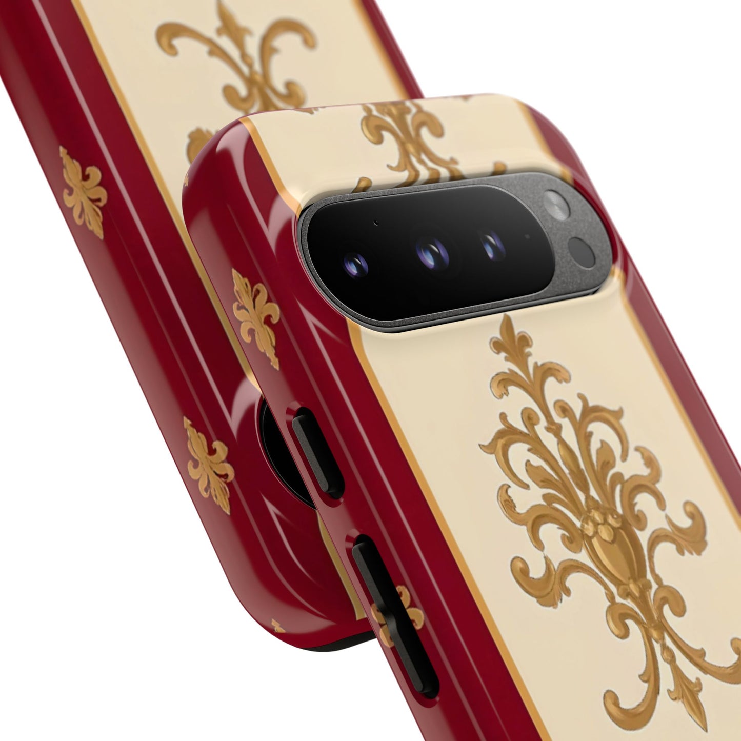 Elegant Floral Motif Phone Case - Tough Cases with Vintage Design - Dusk Red Striped Gold Damask