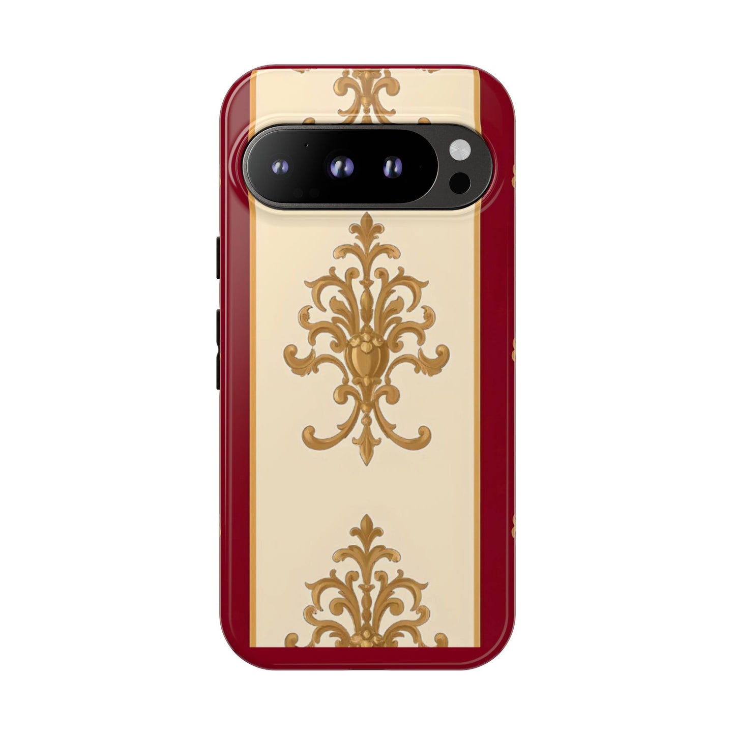 Elegant Floral Motif Phone Case - Tough Cases with Vintage Design - Dusk Red Striped Gold Damask