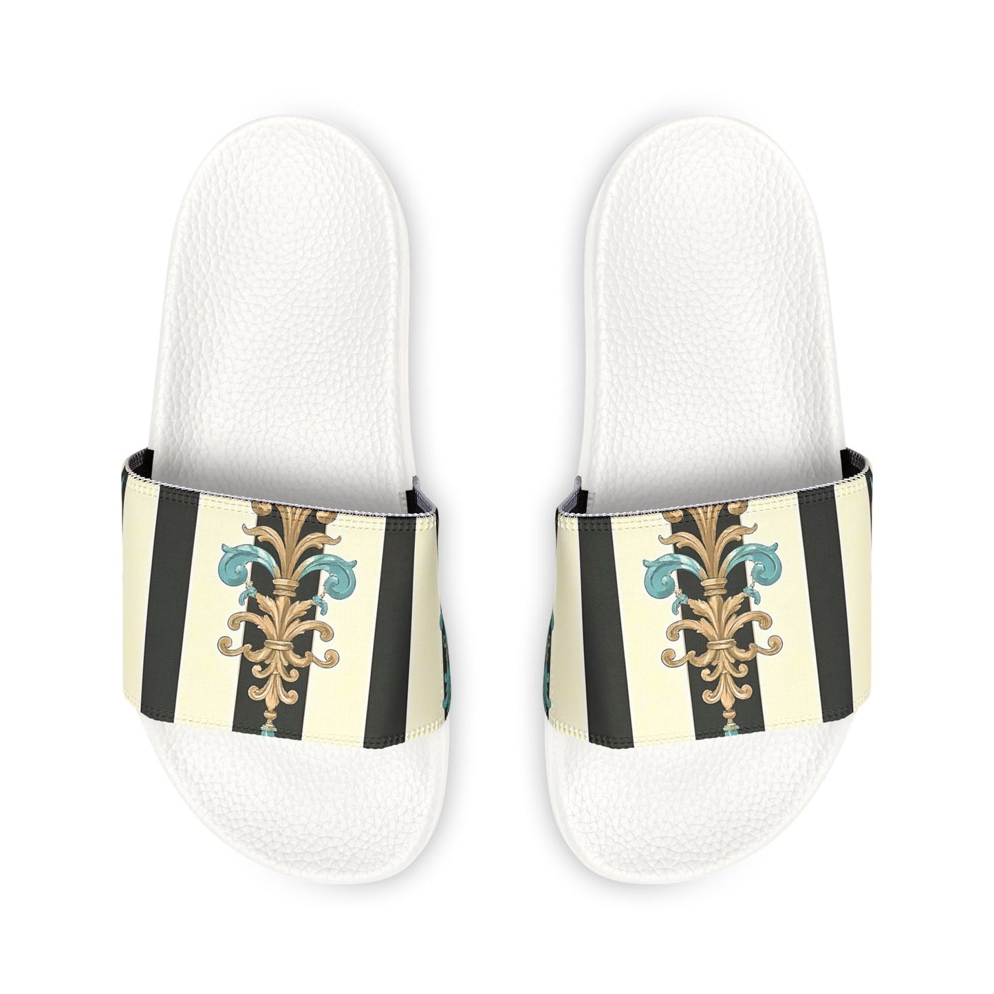 Stylish Removable-Strap Sandals for Women | Comfortable Slip-Ons, Casual Beach Footwear - Black Striped Turquoise & Black Rococo