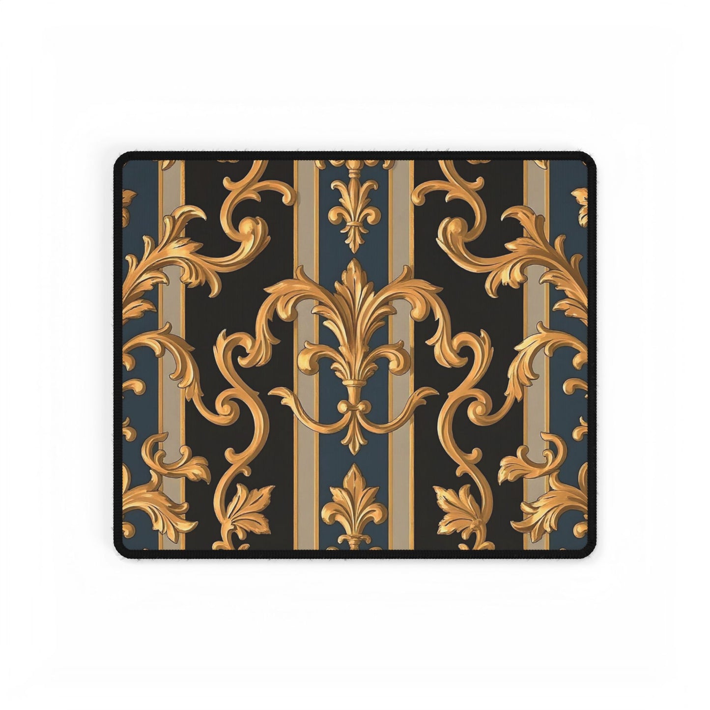 Elegant Office Desk Mats, Stylish Desk Protector, Gaming Mouse Pad, Home Office Decor - Blue & Black Striped Rococo