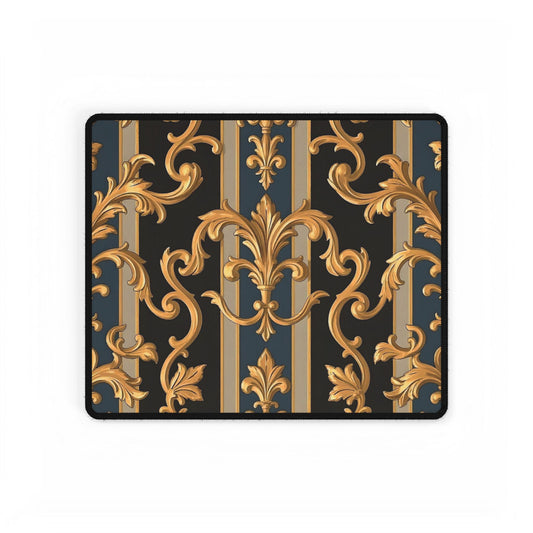 Elegant Office Desk Mats, Stylish Desk Protector, Gaming Mouse Pad, Home Office Decor - Blue & Black Striped Rococo