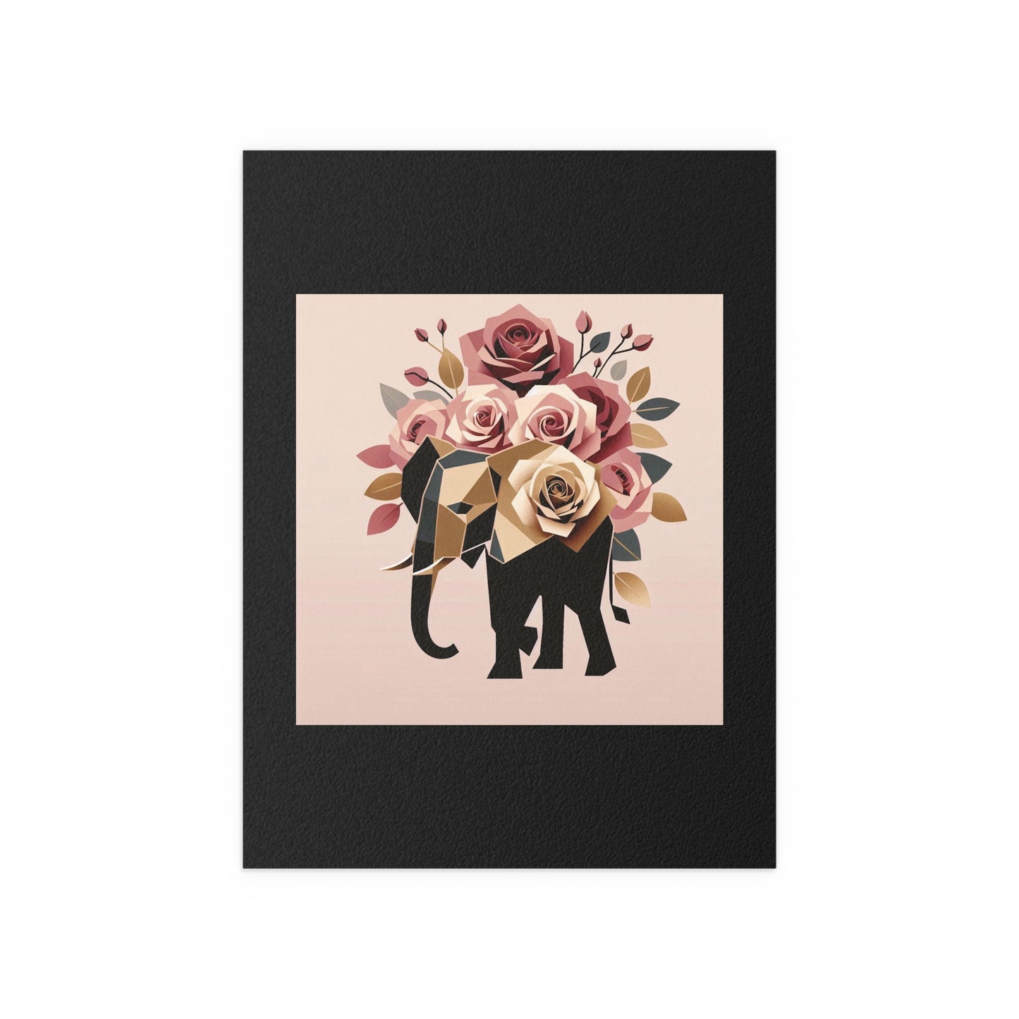 Elegant Floral Silk Poster - Indoor/Outdoor Wall Art for Home Decor - Black & Gold Elephant & Roses