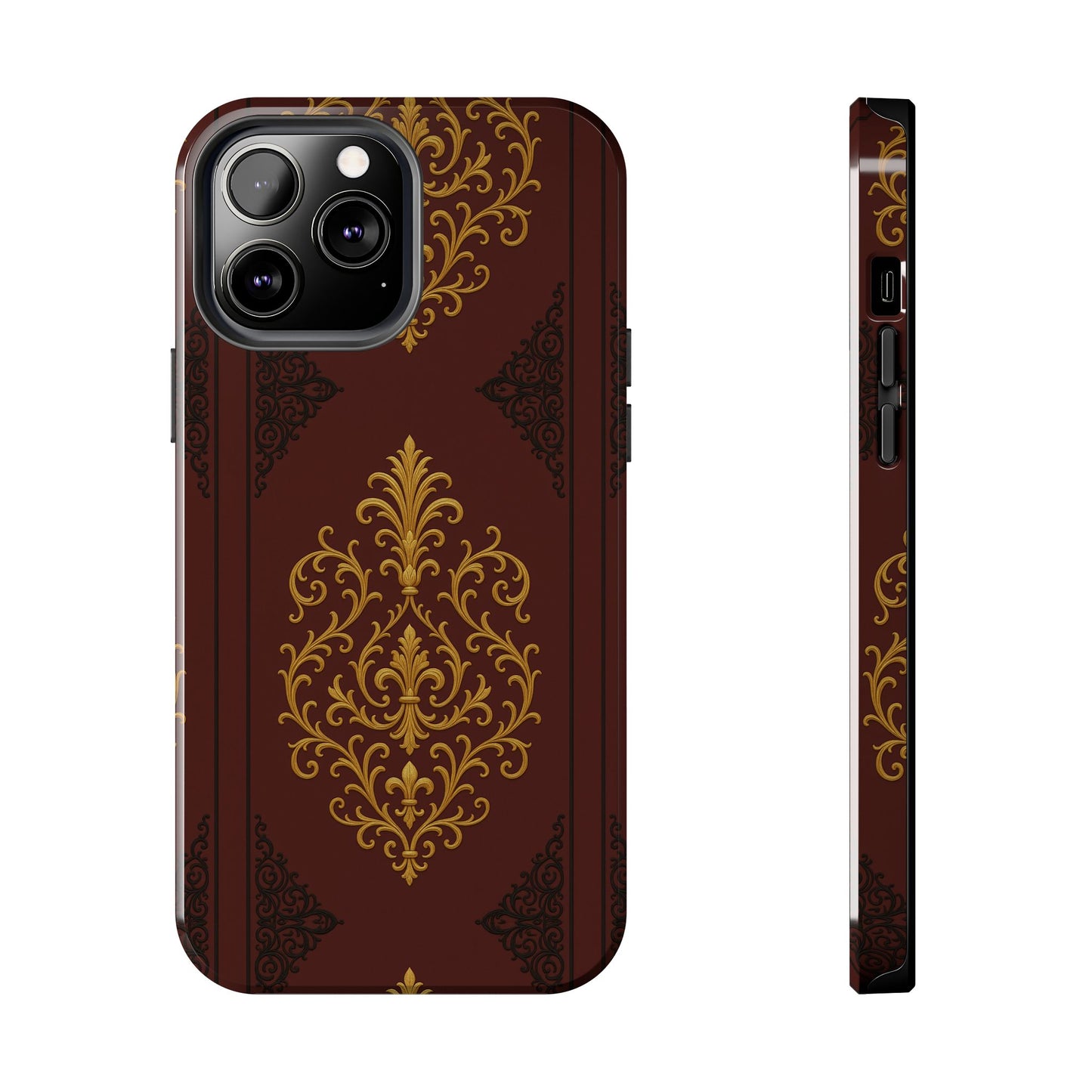 Dusk Burgundy-Black & Gold Baroque Tough Phone Case — Ornate Gold Baroque on Burgundy