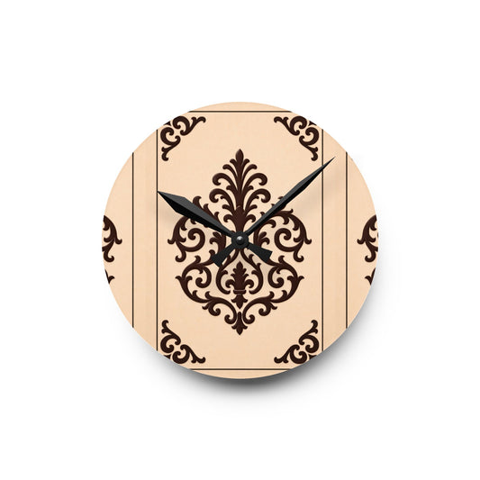 Almond-Beige & Brown Baroque Acrylic Wall Clock — Vintage Baroque Beige Decorative Wall Clock