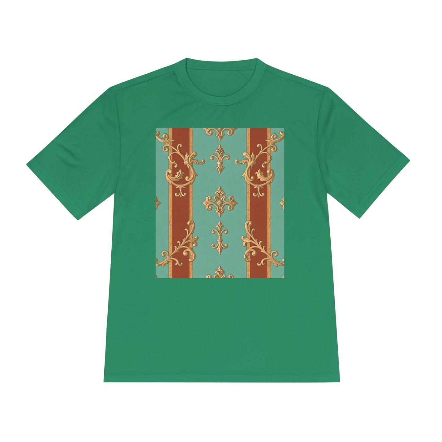 Elegant Patterned Unisex Moisture Wicking Tee - Stylish Activewear for All Occasions - Rust & Mint Aqua Striped Baroque