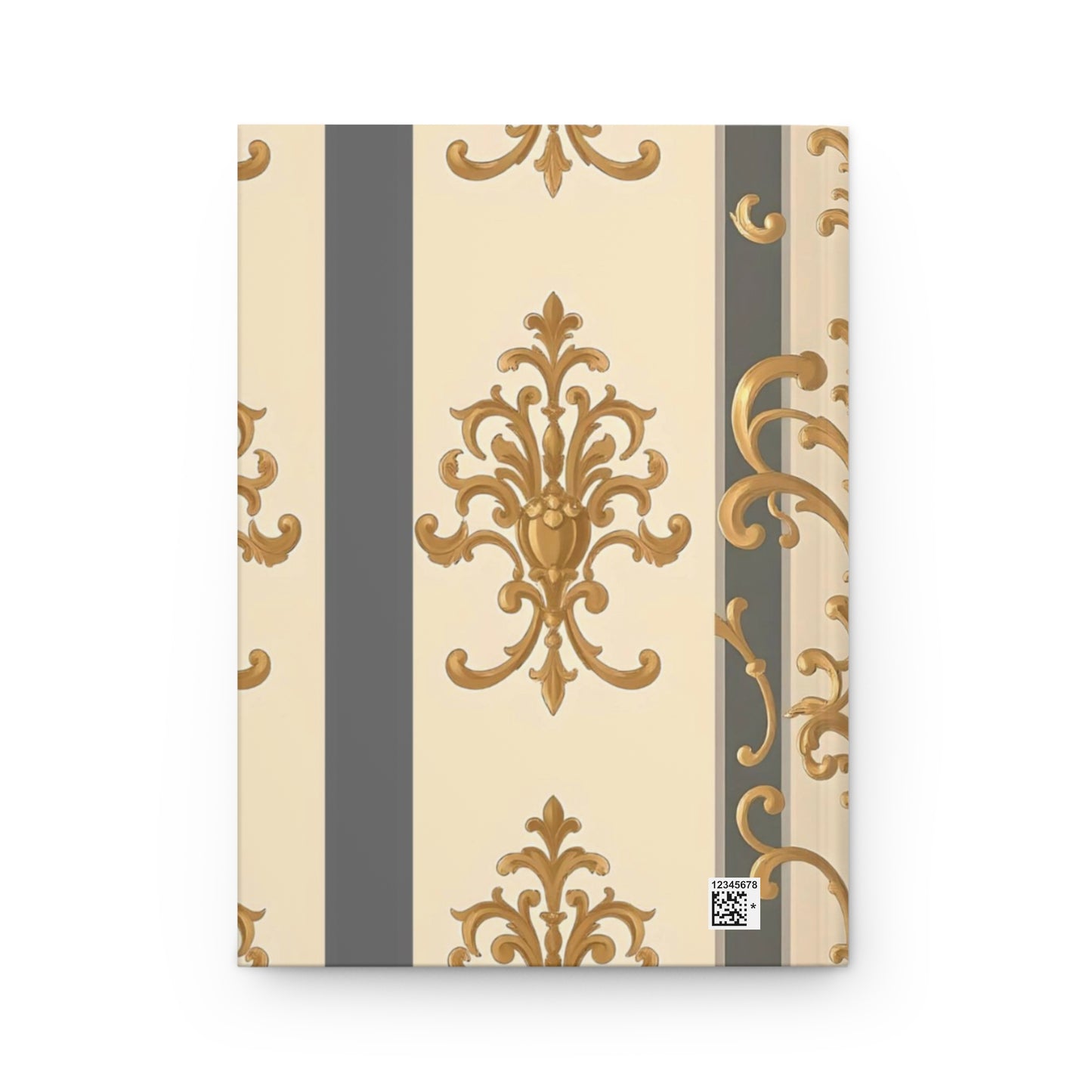 Elegant Floral Motif Hardcover Journal - Stylish Writing Notebook - Dusk Olive Striped Gold Damask