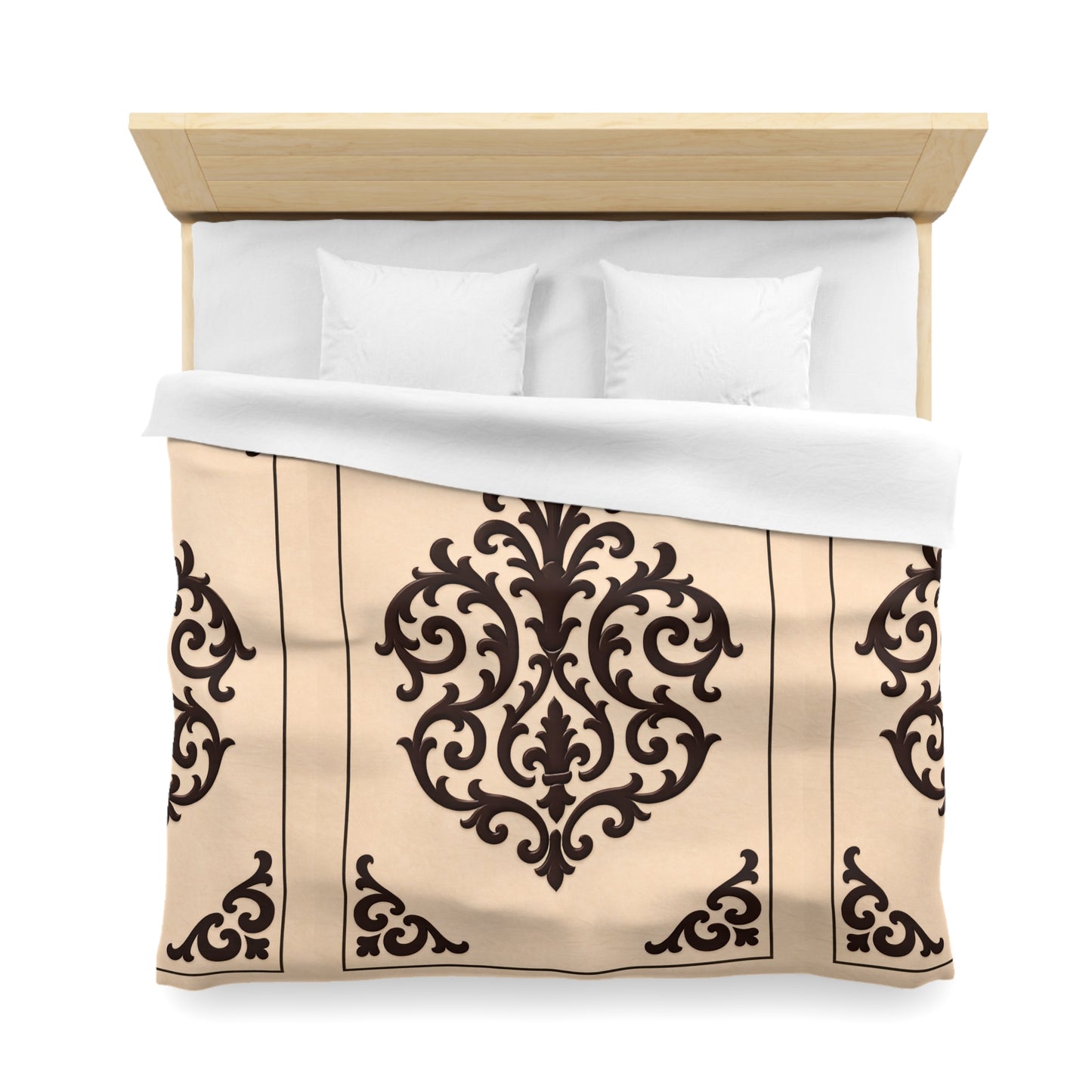 Almond-Beige & Brown Baroque Microfiber Duvet Cover — Classic Beige & Brown Decorative Bedding