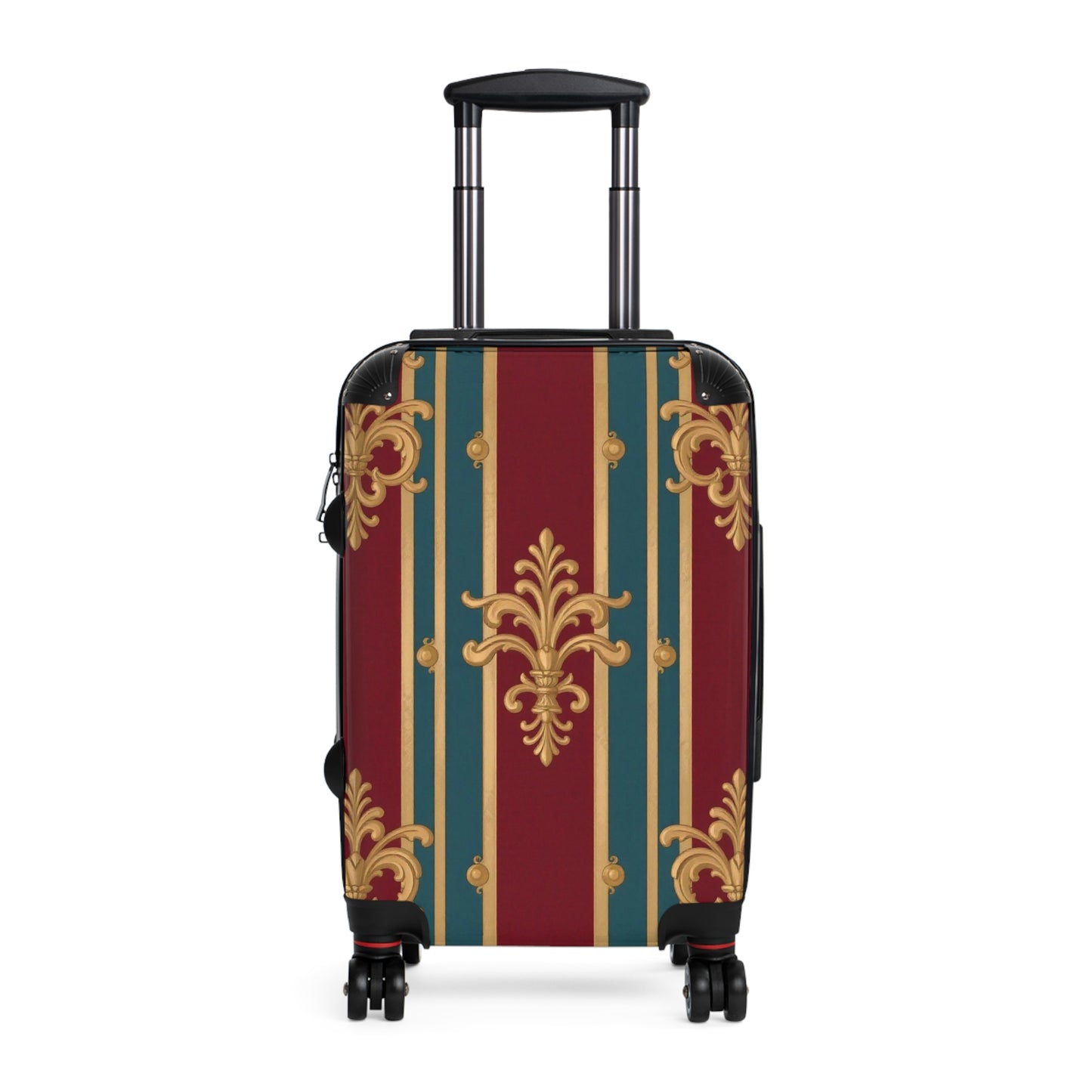 Elegant Travel Suitcase, Vintage Floral Luggage, Stylish Carry-On, Unique Vacation Bag, Perfect Gift for Travelers - Burgundy Striped Gold Baroque