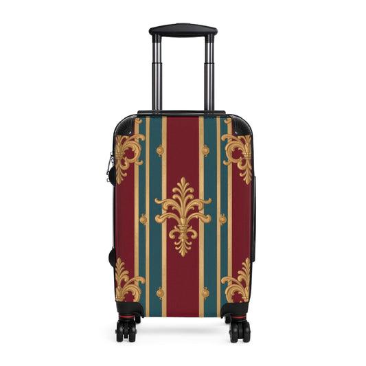 Elegant Travel Suitcase, Vintage Floral Luggage, Stylish Carry-On, Unique Vacation Bag, Perfect Gift for Travelers - Burgundy Striped Gold Baroque