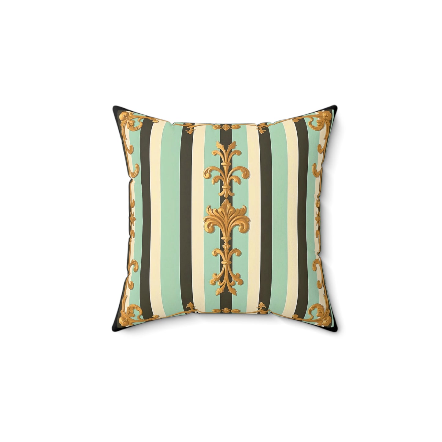 Elegant Striped Decorative Pillow, Home Decor Accent, Living Room Cushion, Pillows for Sofa, Stylish Throw Pillow - Black & Matte Mint Striped Rococo