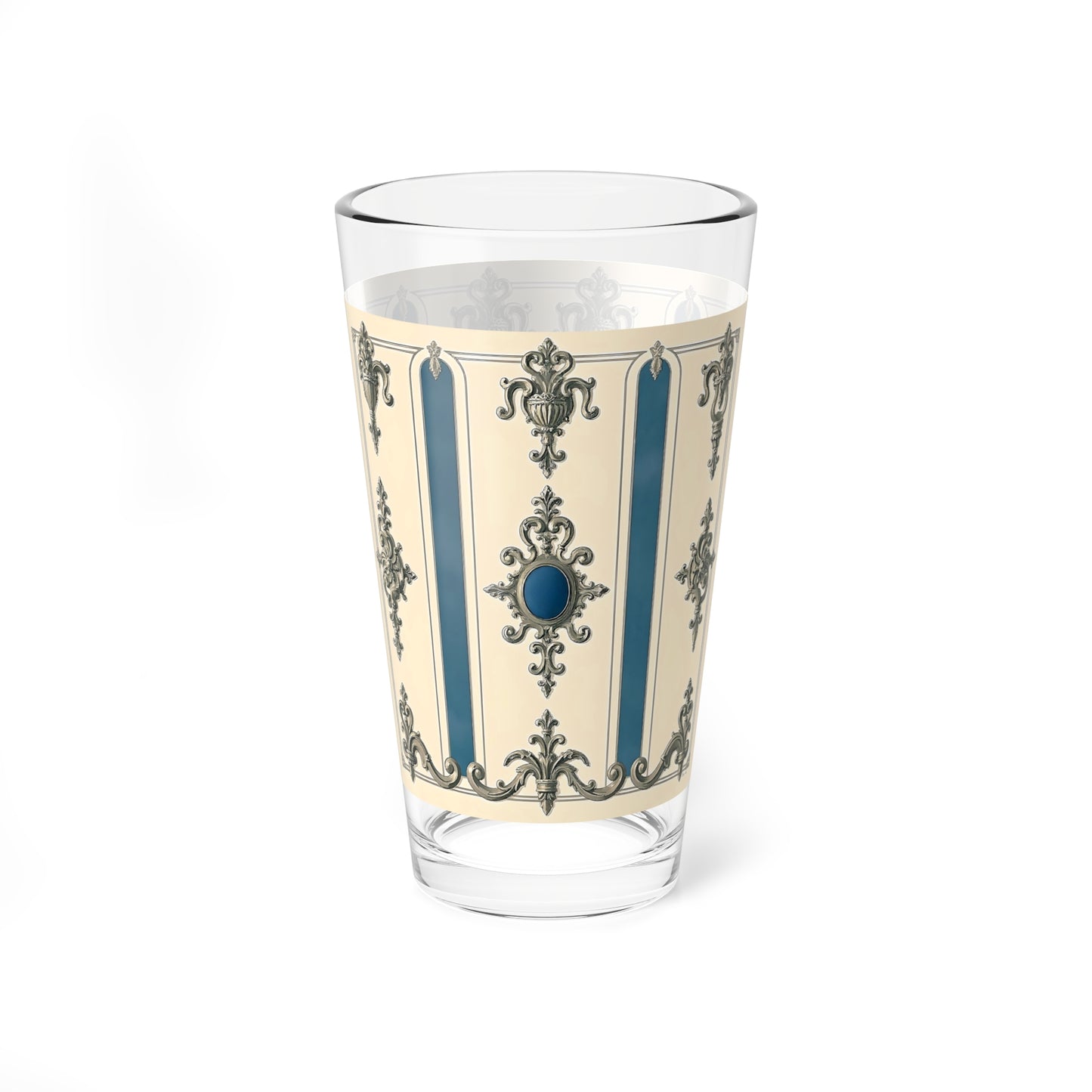 Elegant Vintage Mixing Glass - 16oz Cocktail Glass with Ornate Design - Alabaster & Ocean Blue Baroque