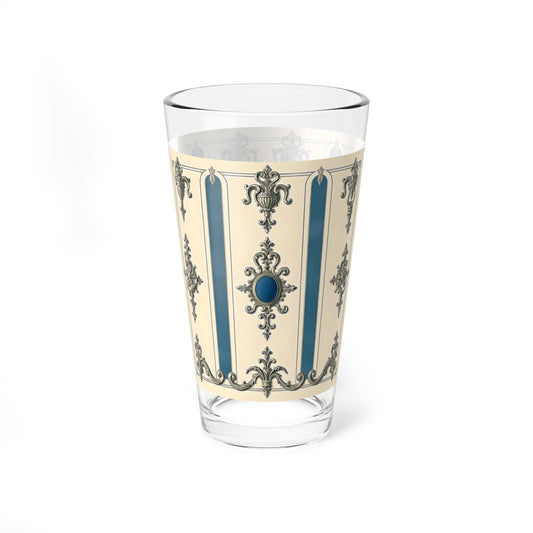 Elegant Vintage Mixing Glass - 16oz Cocktail Glass with Ornate Design - Alabaster & Ocean Blue Baroque