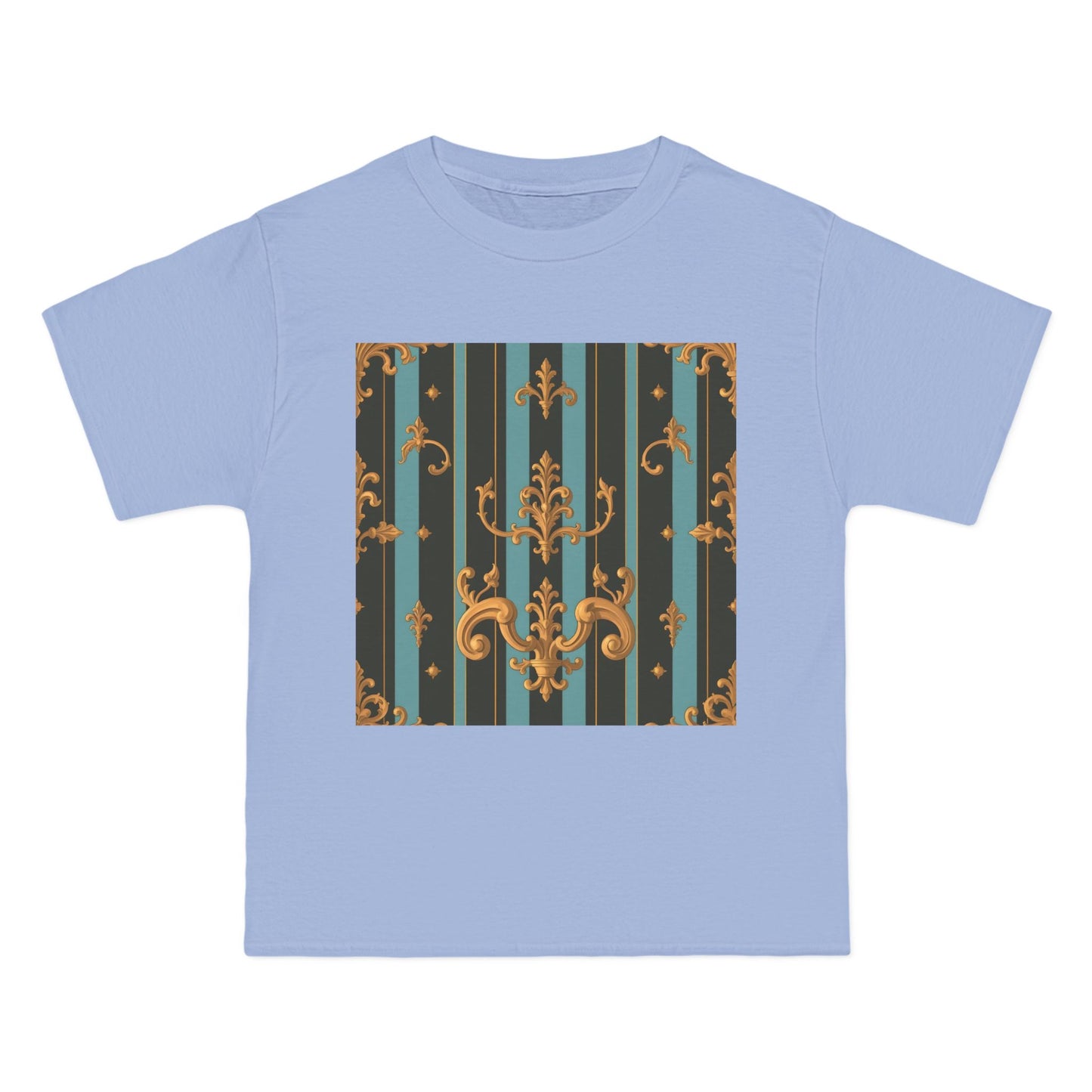 Elegant Vintage Pattern T-Shirt, Stylish Tee for Everyday Wear, Retro Design Shirt, Perfect Gift for Art Lovers - Black & Turquoise Striped Baroque