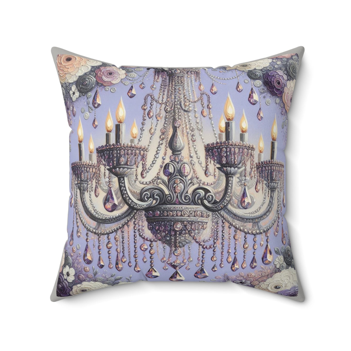 Chic Faux Suede Pillow with Elegant Chandelier Design | Decorative Throw Pillow, Home Decor Accent, Gift for Any Occasion - Lilac Jeweled Chandelier