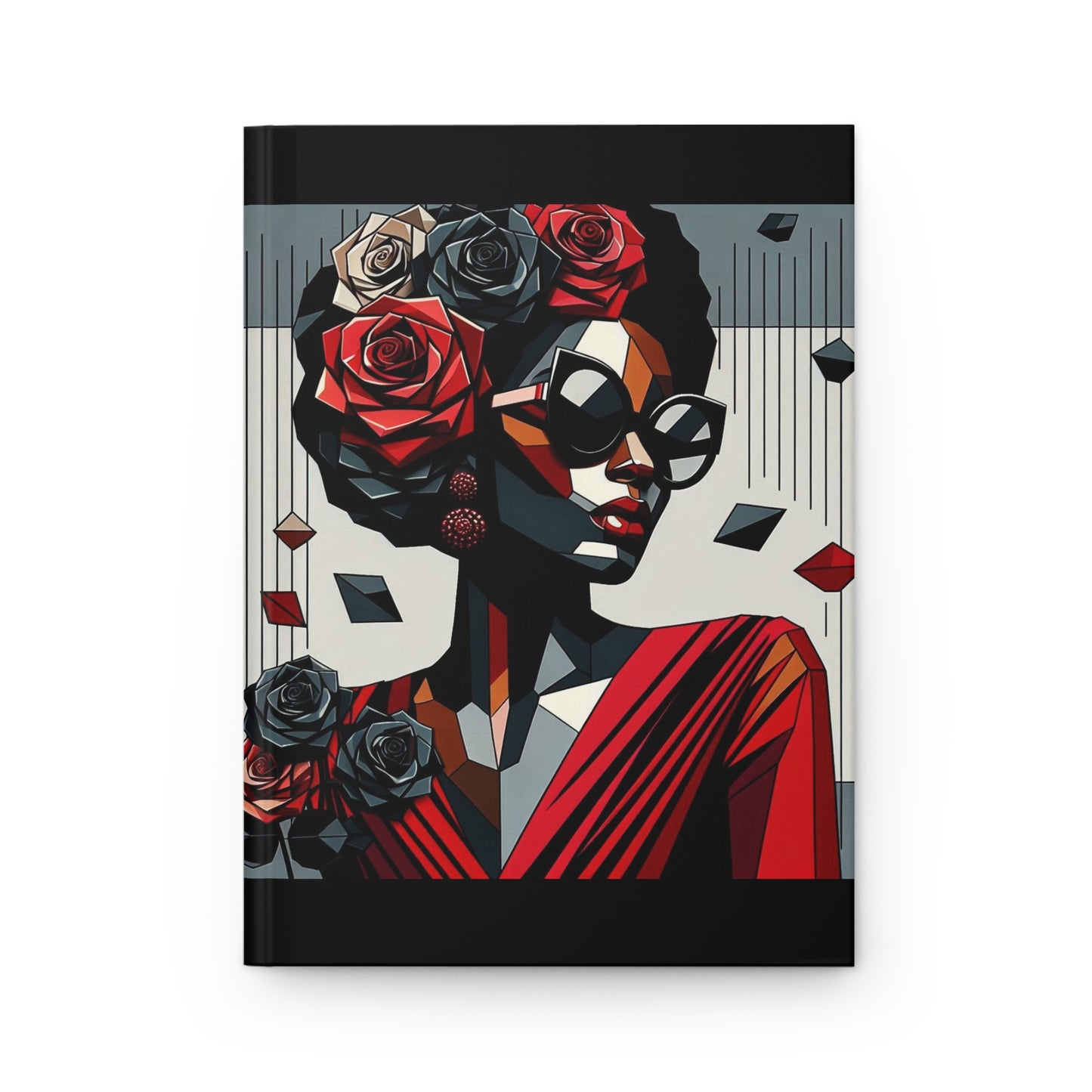 Elegant Floral Hardcover Journal - Stylish Writing Notebook - Lady In Red Design