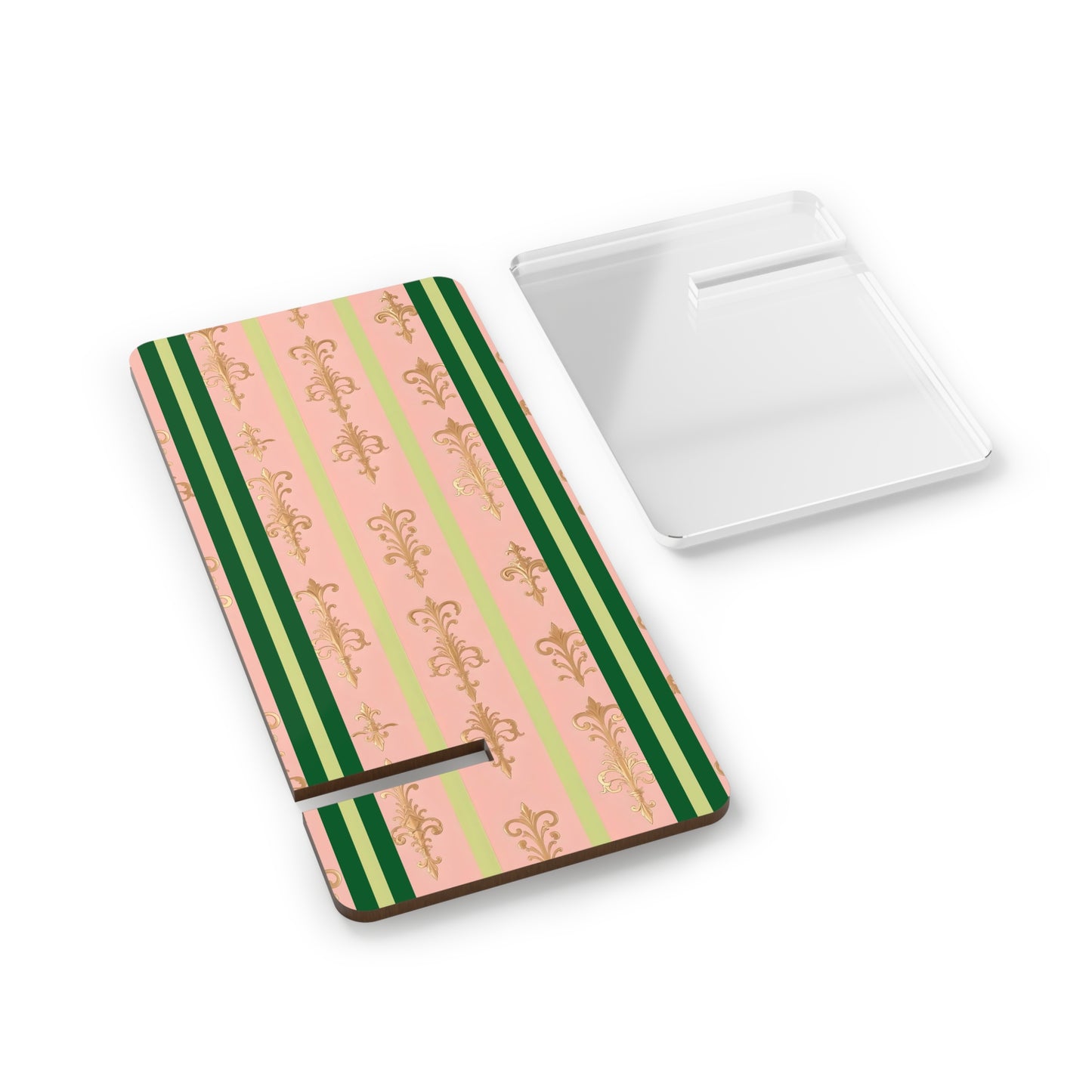 Elegant Floral Motif Smartphone Display Stand - Lime Green & Pink Striped Damask - Decorative Mobile Holder