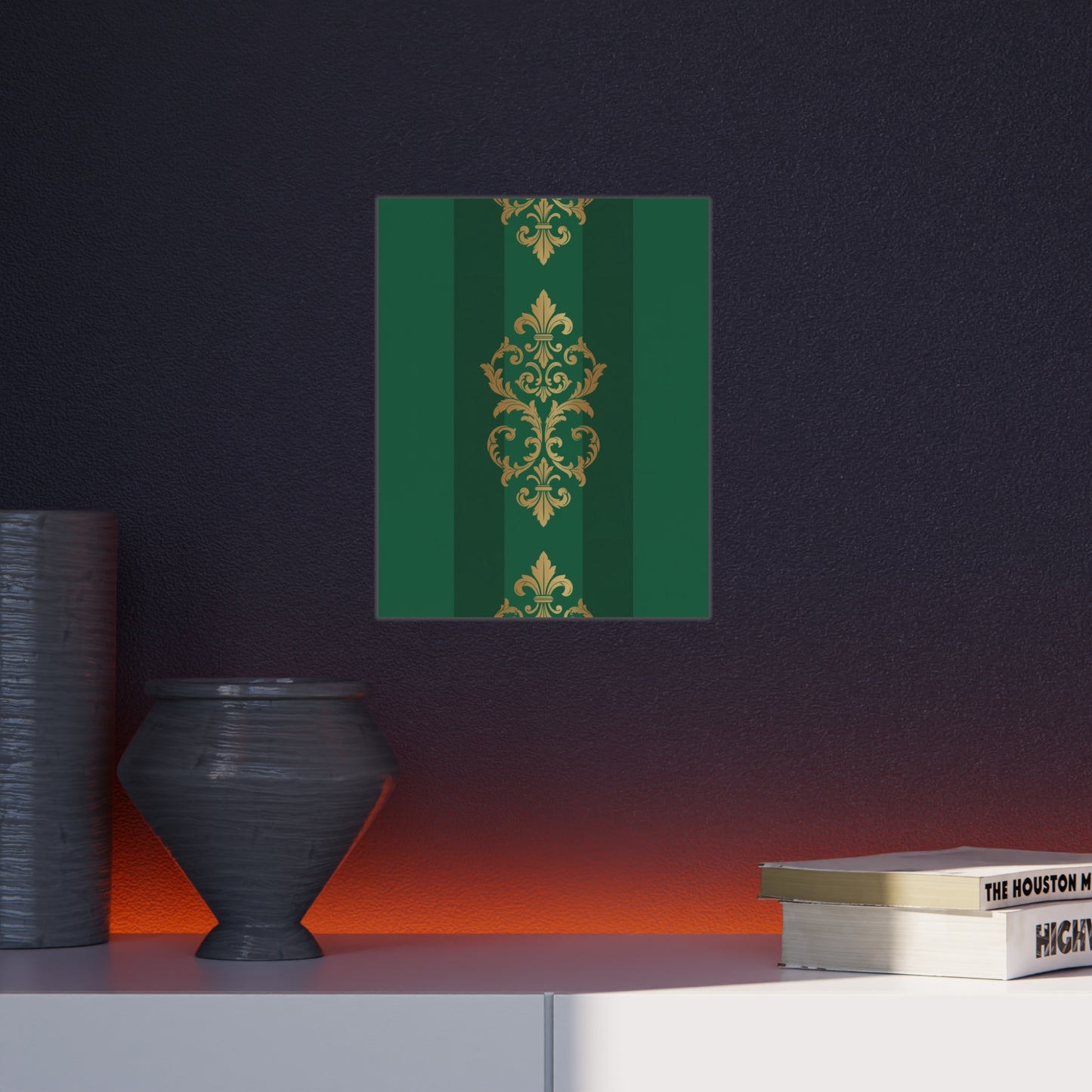 Gold Baroque Green Striped Foam Board Wall Art — Elegant Decorative Plaque