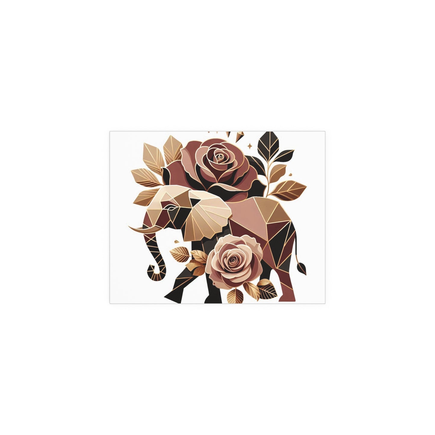 Elegant Floral Silk Poster - Indoor/Outdoor Wall Art for Home Decor - Brown & Gold Elephant & Roses