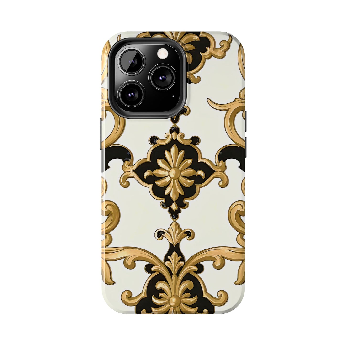 Elegant Floral Tough Phone Cases, Durable Phone Cover, Stylish Phone Accessories, Gift for Her, Chic Phone Cases - Black & Gold Rococo